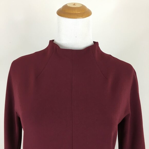 THEORY Red Wine/Berry Mock Neck Long Sleeve Slit Cuff Dress - Picture 7 of 9